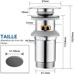 Bonde de Lavabo Pop Up en Laiton Universel AntiBlocage G 1-1/4