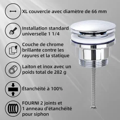 Bonde de vidage lavabo POP-UP Chromé G 1-1/4