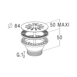 Bonde et vidage plastique à grille pour éviers et synthèse - Diamètre extérieur: 84 mm - Sortie: 1"1/2 - Perçage cuve: 60 mm - BL-Nicoll Clearance