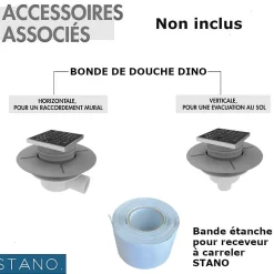 Bonde horizontale DINO pour receveurs à carreler avec grille en acier inoxydable^Stano