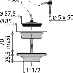 Bonde laiton pour évier grès, diamètre 60 mm -^Valentin Online
