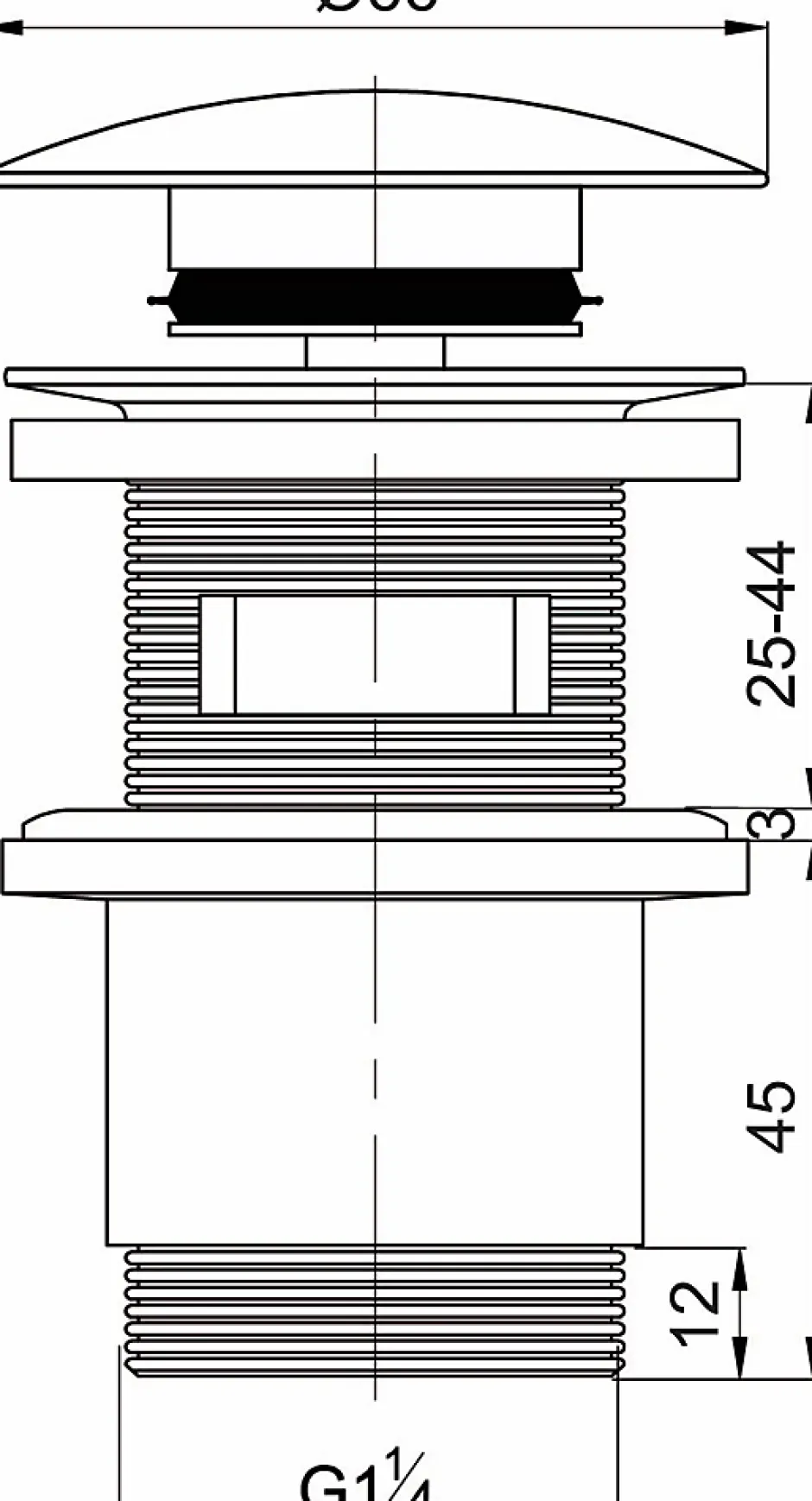 Bonde Quick-clac avec trop plein pour lavabo encastré Black Touch H. 73 à 92 mm x ø66 mm-Wirquin Hot