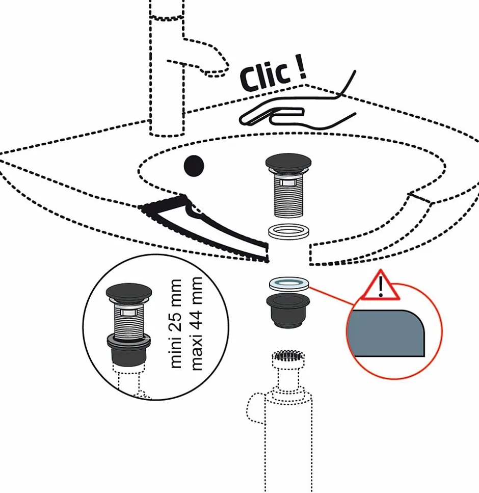 Bonde Quick-clac avec trop plein pour lavabo encastré Black Touch H. 73 à 92 mm x ø66 mm-Wirquin Hot