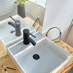 Bonde Quick-clac avec trop plein pour lavabo encastré Black Touch H. 73 à 92 mm x ø66 mm-Wirquin Hot