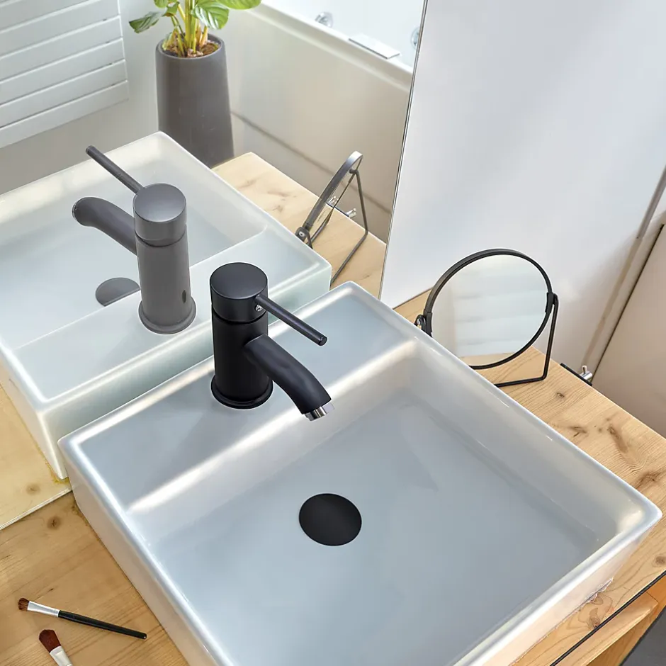 Bonde Quick-clac avec trop plein pour lavabo encastré Black Touch H. 73 à 92 mm x ø66 mm-Wirquin Hot