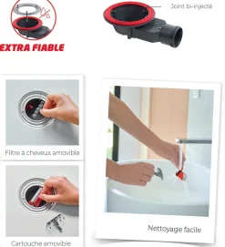 Bonde siphon diam. 90 mm extraplate Slim+ à évacuation horizontale pour receveur de douche sortie en 40 mm^Wirquin Online