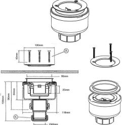 Bonde siphon universelle diam. 90 mm à évacuation verticale pour receveur de douche, sortie en 40 mm ou 50 mm-McAlpine Hot