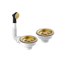 Bonde évier 2 cuves avec vidage manuel diamètre 90 mm couleur or-Poalgi Hot