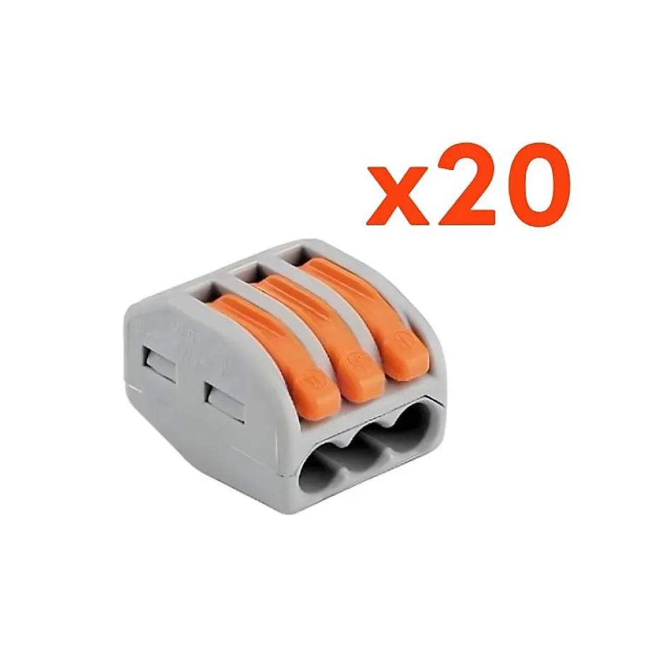 Borne de raccordement à levier 3 entrées avec serre câble (Pack de 20) --Silamp Clearance