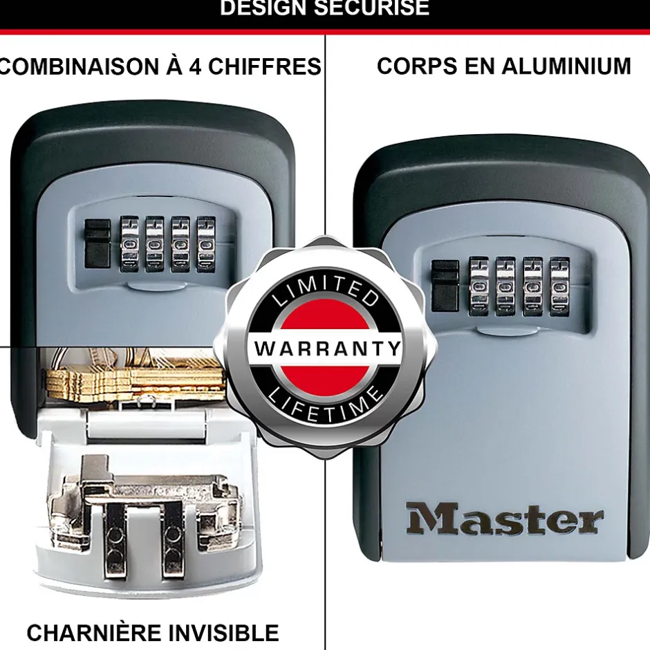 Boîte à clés sécurisée à combinaison programmable et fixation murale^Master Lock Outlet