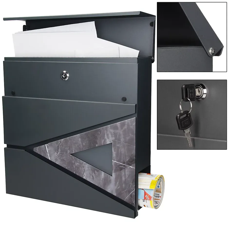 Boîte aux lettres anthracite / triangle noir aspect marbre avec support argenté-Ml-Design Hot