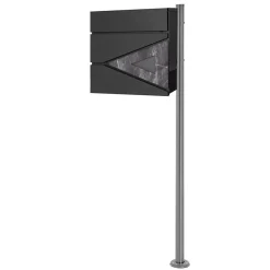 Boîte aux lettres anthracite / triangle noir aspect marbre avec support argenté-Ml-Design Hot