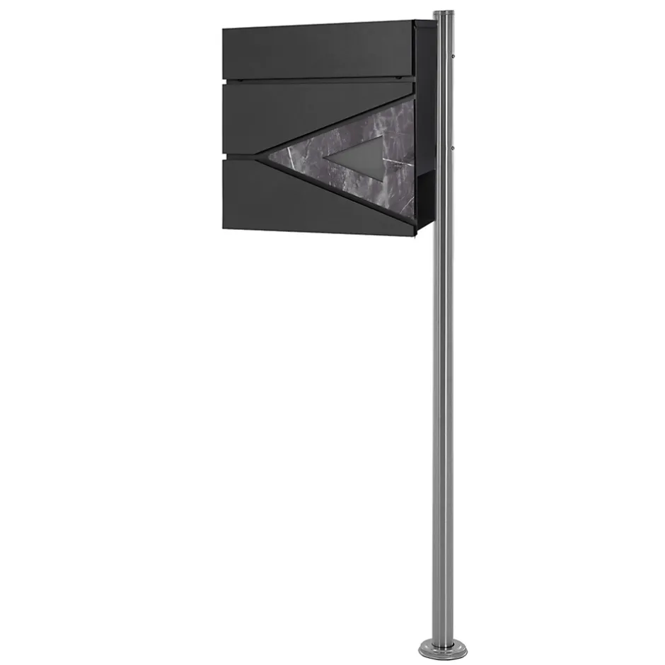 Boîte aux lettres anthracite / triangle noir aspect marbre avec support argenté-Ml-Design Hot