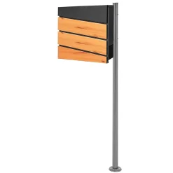 Boîte aux lettres anthracite / imitation bois avec support argenté en acier-Ml-Design New