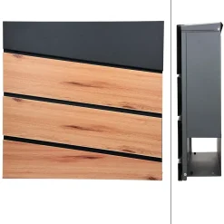 Boîte aux lettres anthracite / imitation bois avec support argenté en acier-Ml-Design New