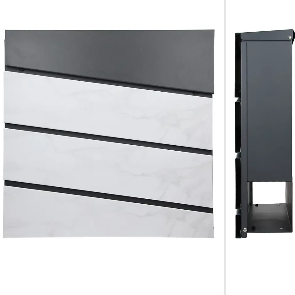 Boîte aux lettres anthracite/aspect marbre sur pied argenté en acier + clés^Ml-Design New