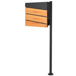 Boîte aux lettres anthracite / imitation bois avec support acier et kit montage-Ml-Design