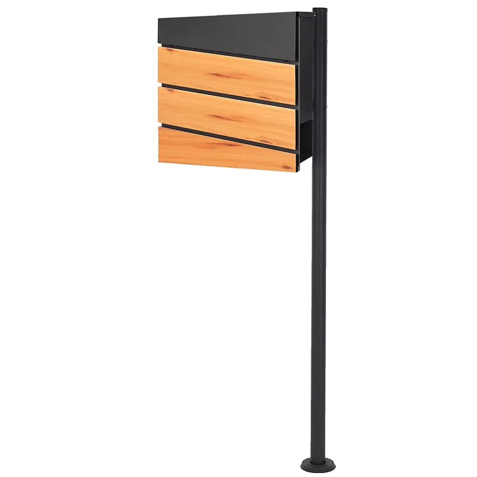 Boîte aux lettres anthracite / imitation bois avec support acier et kit montage-Ml-Design