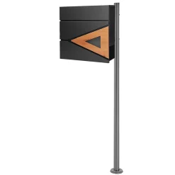 Boîte aux lettres anthracite/bois naturel avec support argenté acier inoxydable-Ml-Design Outlet