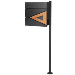 Boîte aux lettres anthracite / bois naturel avec support en acier et kit montage-Ml-Design Hot