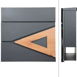 Boîte aux lettres anthracite / bois naturel avec support en acier et kit montage-Ml-Design Hot