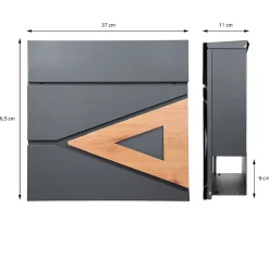 Boîte aux lettres anthracite / bois naturel avec support en acier et kit montage-Ml-Design Hot