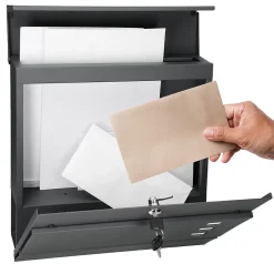 Boîte aux lettres avec compartiment à journaux au support poteau anthracite^ECD Germany Discount