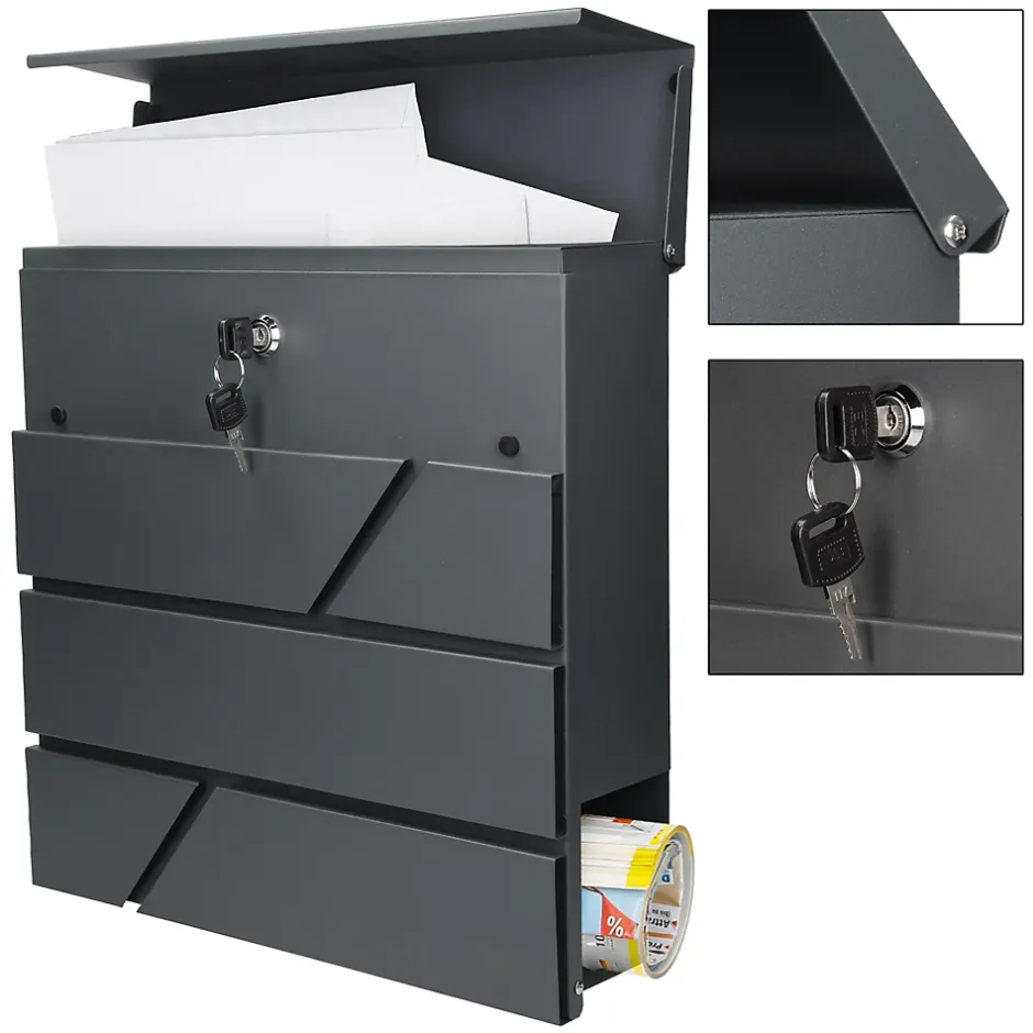 Boîte aux lettres avec support mailbox anthracite moderne avec 2 clés incluses^Ml-Design New