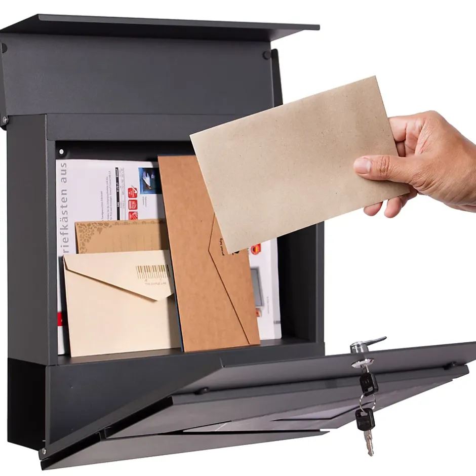 Boîte aux lettres en acier optique marbre noir murale moderne avec 2 clés inclus^Ml-Design Discount