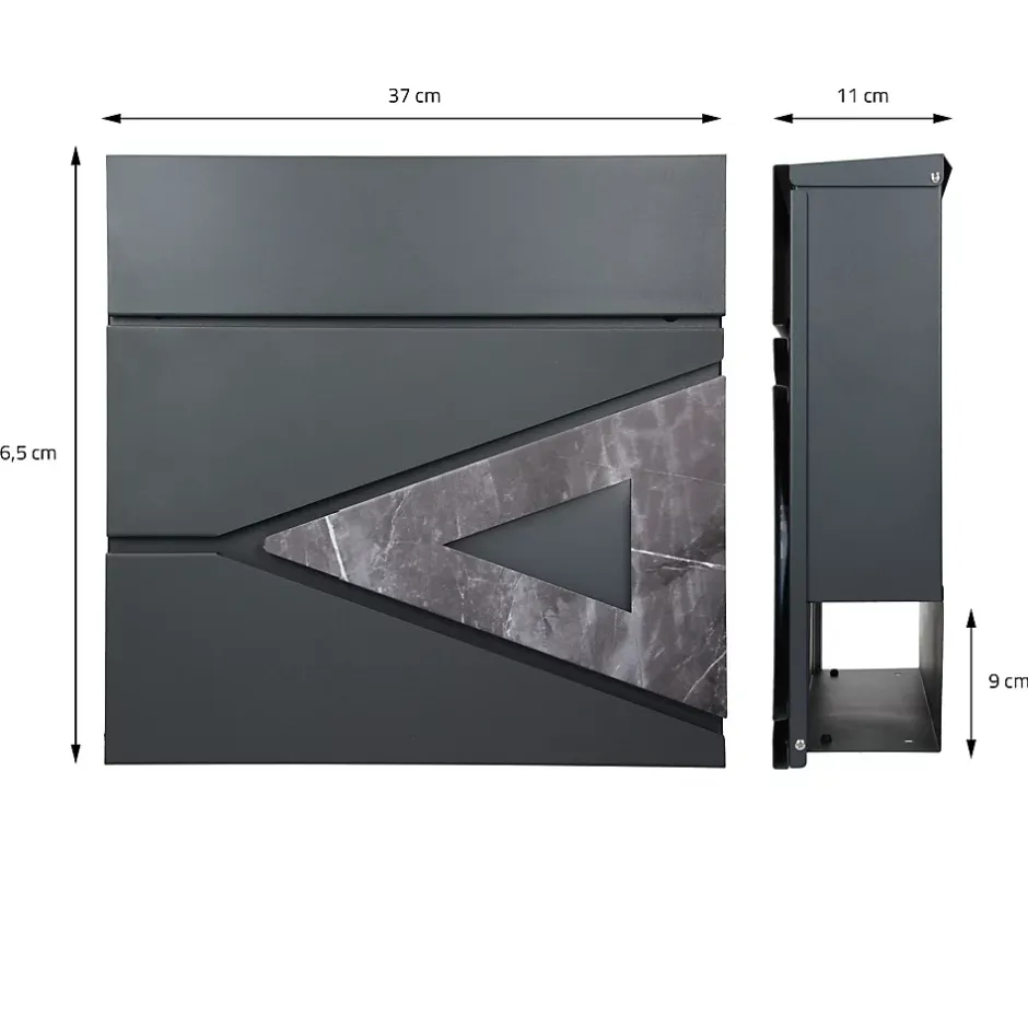 Boîte aux lettres en acier optique marbre noir murale moderne avec 2 clés inclus^Ml-Design Discount