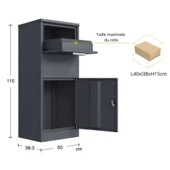 Boîte aux lettres gris avec espace colis en acier galvanisé et serrure papillon-Couleurs Du Monde Hot