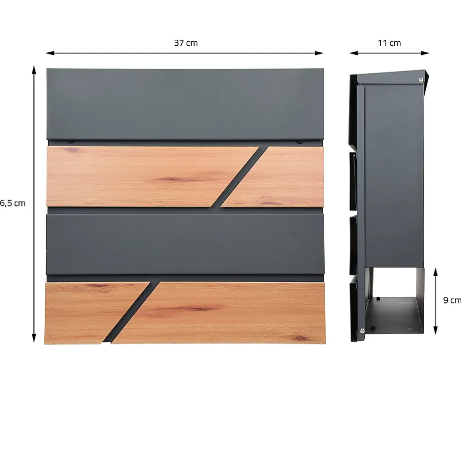 Boîte aux lettres moderne en acier anthracite/ optique bois avec support 170 cm-Ml-Design New