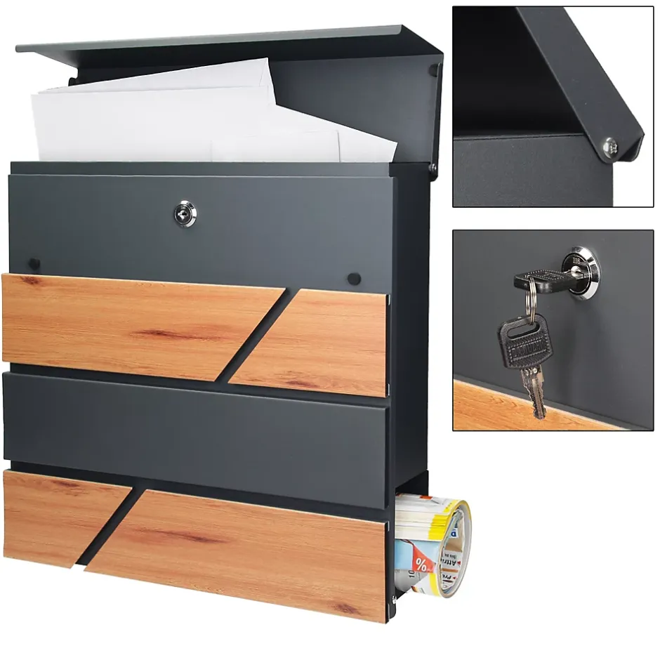 Boîte aux lettres moderne en acier anthracite/ optique bois avec support 170 cm-Ml-Design New