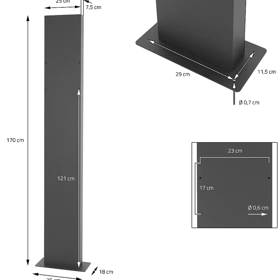 Boîte aux lettres moderne en acier anthracite/ optique bois avec support 170 cm-Ml-Design New