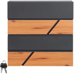 Boîte aux lettres moderne en acier anthracite imitation bois murale avec 2 clés^Ml-Design