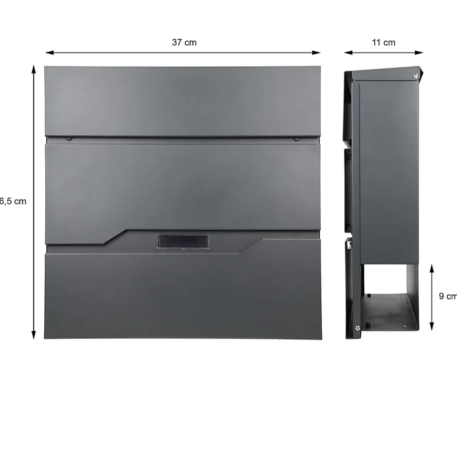 Boîte aux lettres murale anthracite avec 2 clés compartiment à journaux moderne^Ml-Design