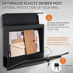 Boîte aux lettres murale anthracite/argenté avec rouleau à journaux 37x37x11 cm-Ml-Design Online