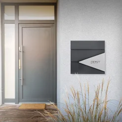 Boîte aux lettres murale anthracite/argenté avec rouleau à journaux 37x37x11 cm-Ml-Design Online