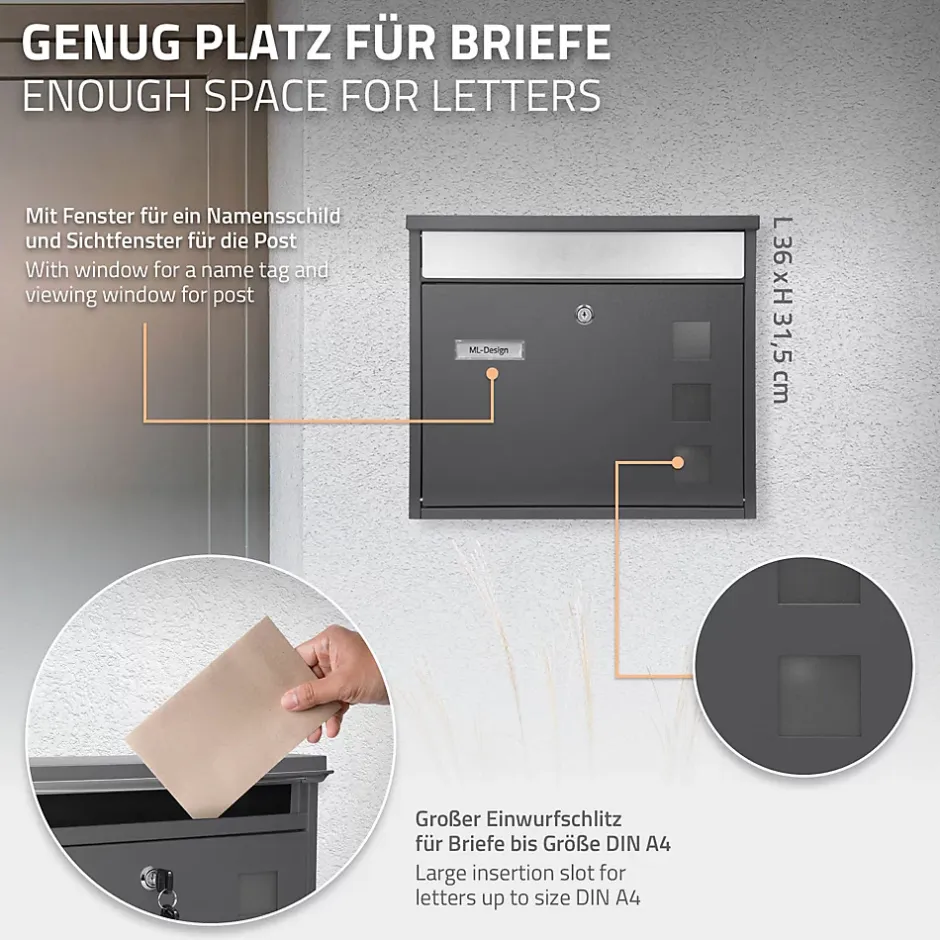 Boîte aux lettres murale avec porte-journaux acier inoxydable anthracite moderne-Ml-Design Online