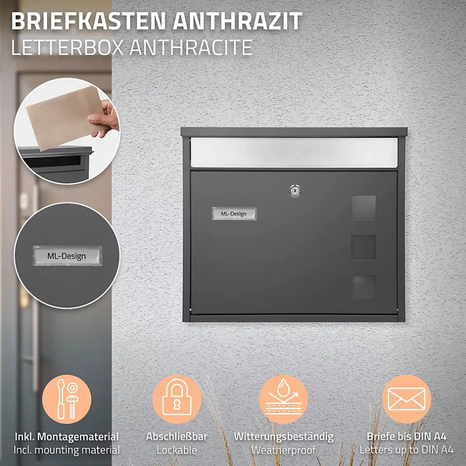 Boîte aux lettres murale avec porte-journaux acier inoxydable anthracite moderne-Ml-Design Online