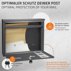 Boîte aux lettres murale avec porte-journaux acier inoxydable anthracite moderne-Ml-Design Online