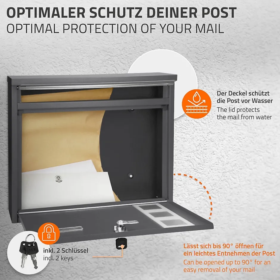 Boîte aux lettres murale avec porte-journaux acier inoxydable anthracite moderne-Ml-Design Online