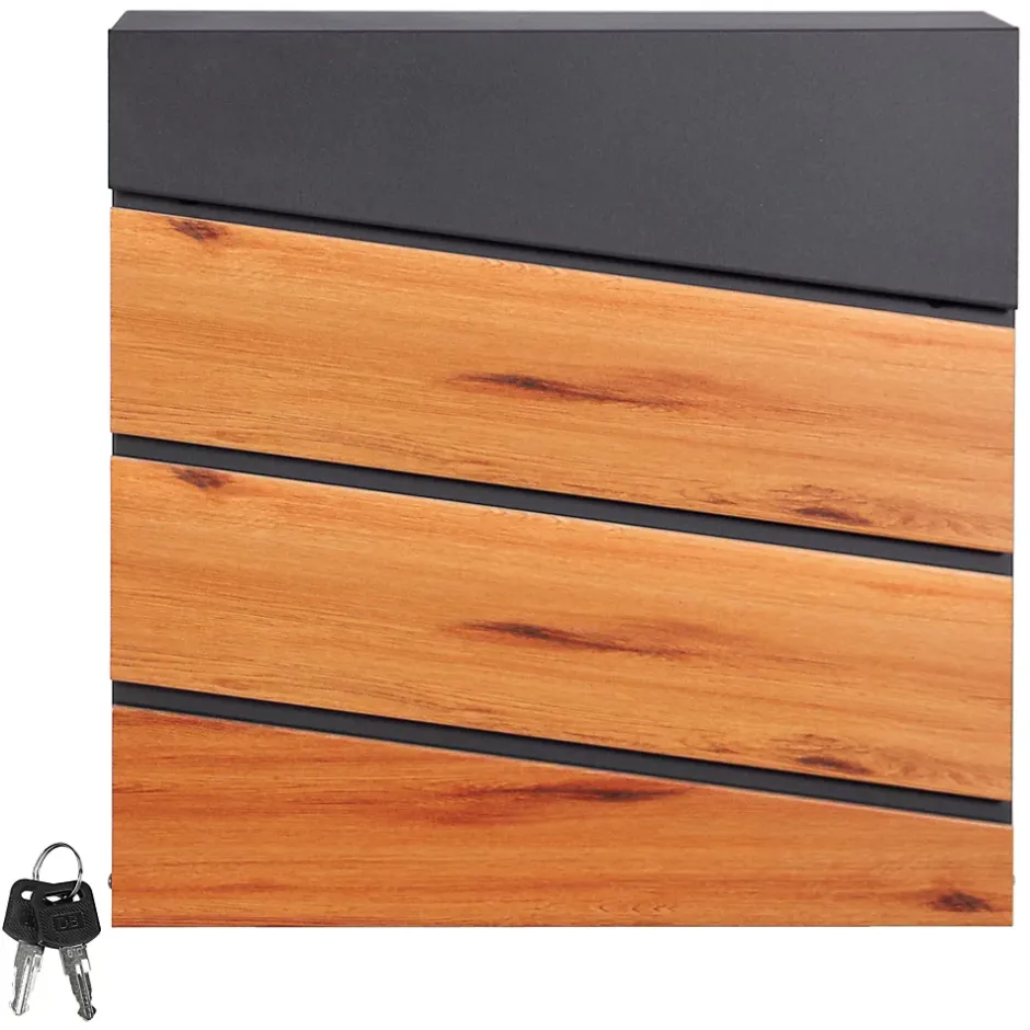Boîte aux lettres murale anthracite design bois avec 2 clés inclus 11x37x26,5 cm^Ml-Design Clearance