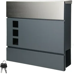 Boîte aux lettres murale compartiment à journaux 3 fenêtres anthracite / argent-ECD Germany New