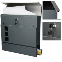 Boîte aux lettres murale compartiment à journaux 3 fenêtres anthracite / argent-ECD Germany New