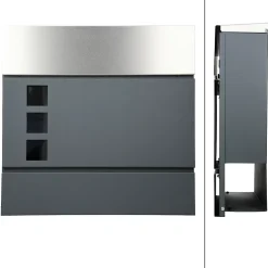 Boîte aux lettres murale compartiment à journaux 3 fenêtres anthracite / argent-ECD Germany New