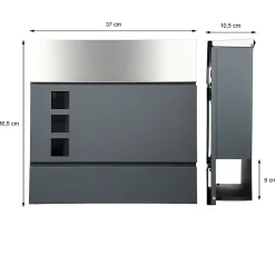 Boîte aux lettres murale compartiment à journaux 3 fenêtres anthracite / argent-ECD Germany New