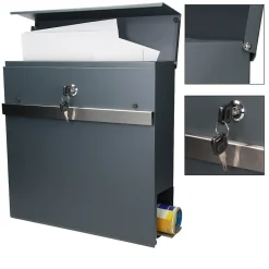 Boîte aux lettres murale en acier anthracite avec compartiment à lettres 2 clés^ECD Germany Best