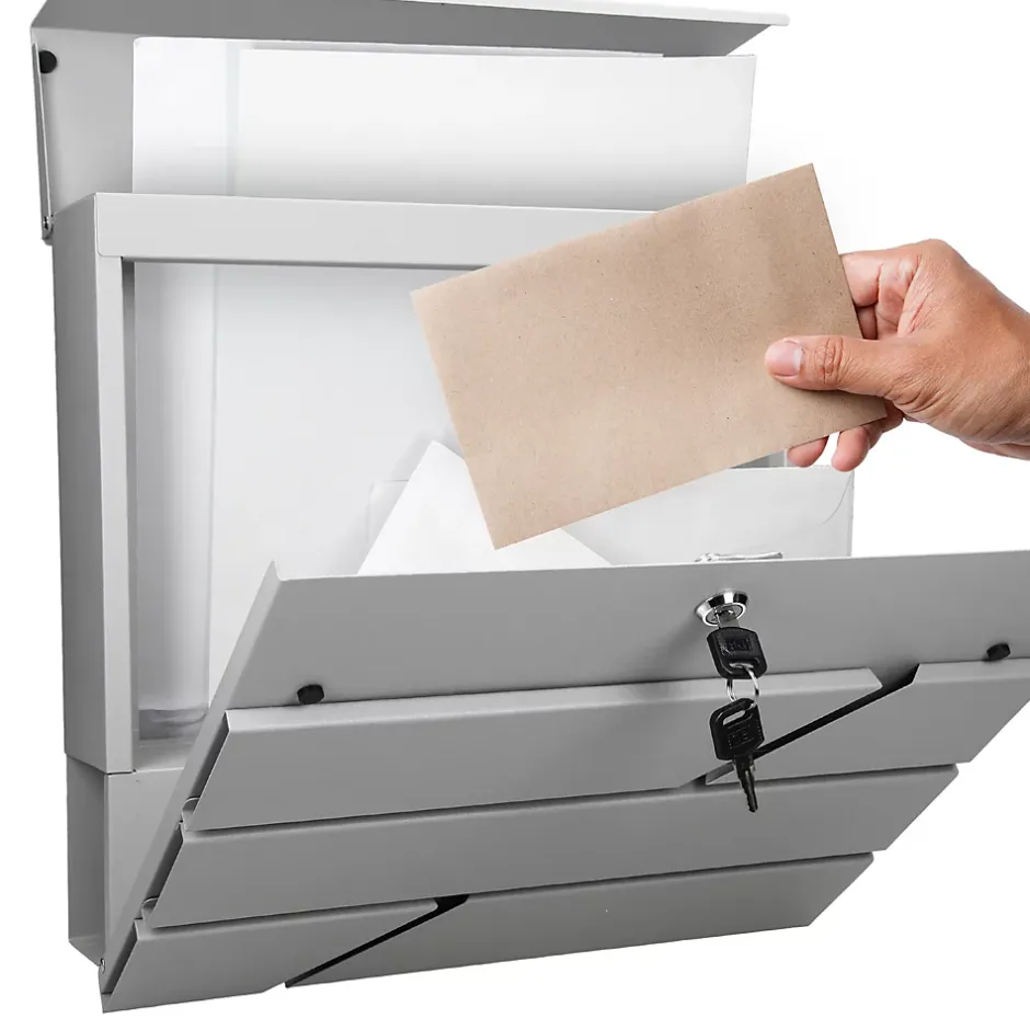 Boîte aux lettres murale gris clair avec 2 clés compartiment à journaux postale-Ml-Design Outlet