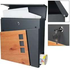 Boîte aux lettres murale moderne en acier anthracite aspect bois + 2 clés inclus^Ml-Design Hot